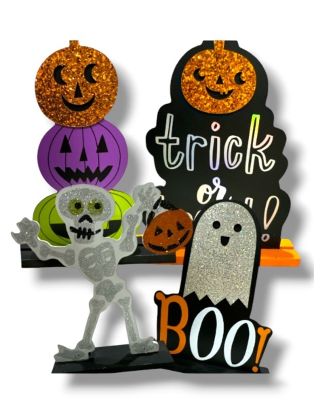 Halloween Bundle Spooky Wooden Stands Glitter Decor Pumpkins Skeleton + FREEBIES